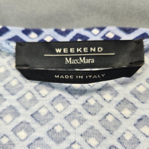 Weekend Max Mara Blue & White Geometric Short Sleeve Top Made in Italy - Picture 5 of 7